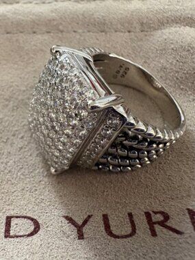 David Yurman Silver Ring with White Diamonds sz7